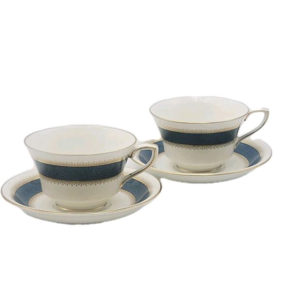 Royal Worcester Belvoir Blue Demitasse Set of 4 Pcs Cup & Saucer Vtg - Picture 1 of 10